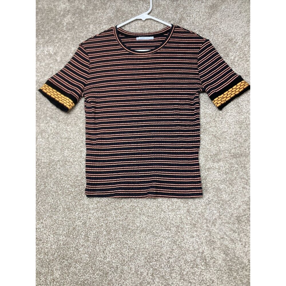 Zara Woman Ribbed Striped Short-Sleeve Top-Size M